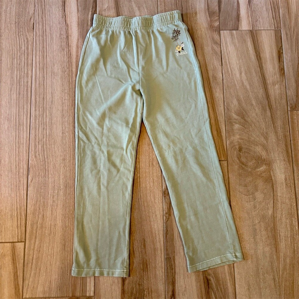 O'Neill Milena Lounge Sweatpants Girls L Sage Green Palm Hibiscus Logo